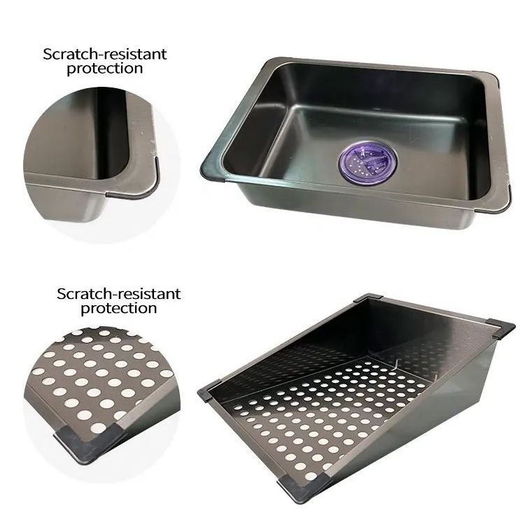 Deao Complete Whole Set Waterfall Kitchen Sink Stainless Steel Sinks Big Single Bowl with Dish Rack Under Mount Sinks