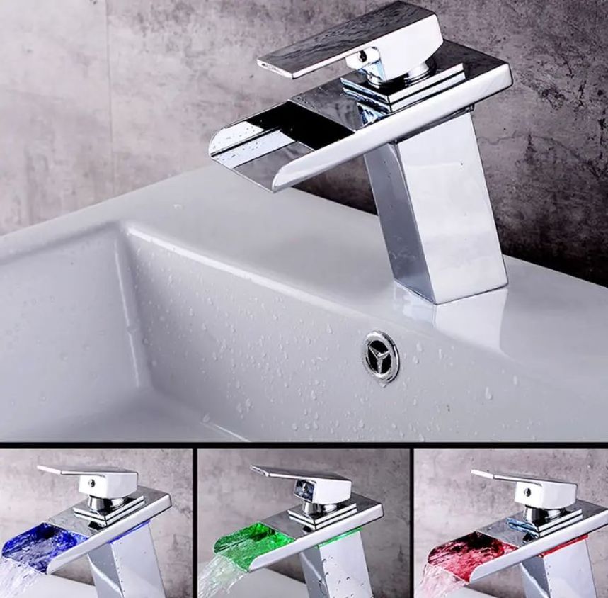 Deao New Design LED Light sink Faucet  Bathroom Basin Hot and Cold Water Waterfall Mixer Tap