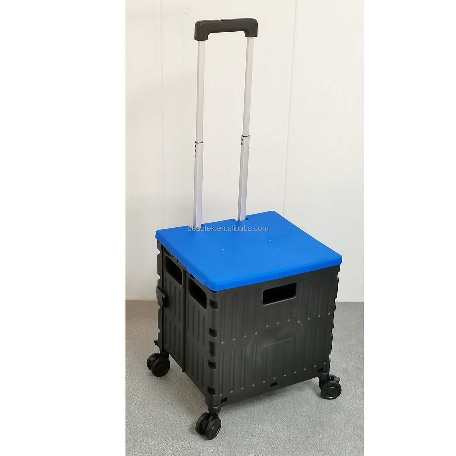 50l Rolling Shopping Cart with Wheels Folding Utility Cart for Grocery Collapsible Crate pp Tool Box with Lid Telescope