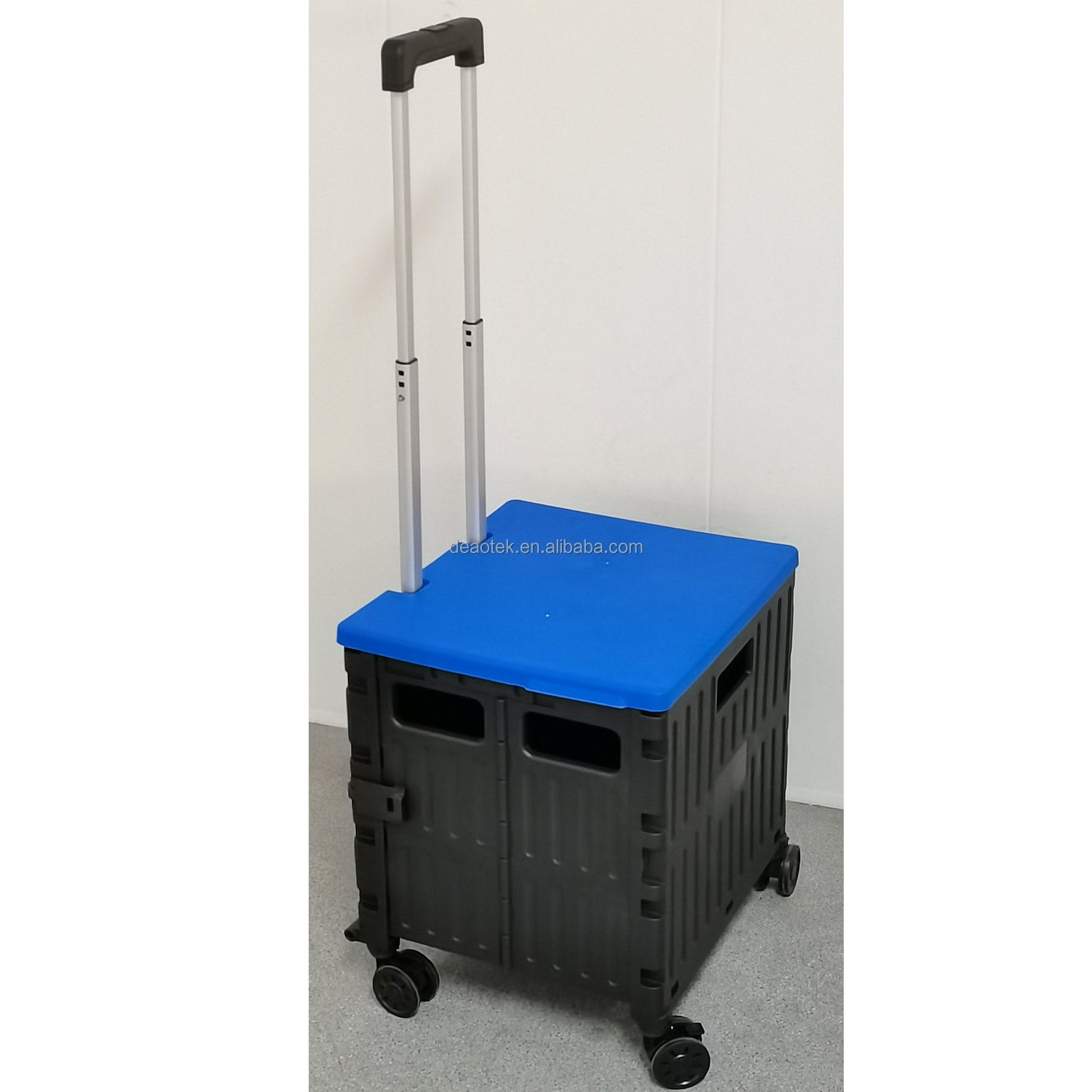 50l Rolling Shopping Cart with Wheels Folding Utility Cart for Grocery Collapsible Crate pp Tool Box with Lid Telescope