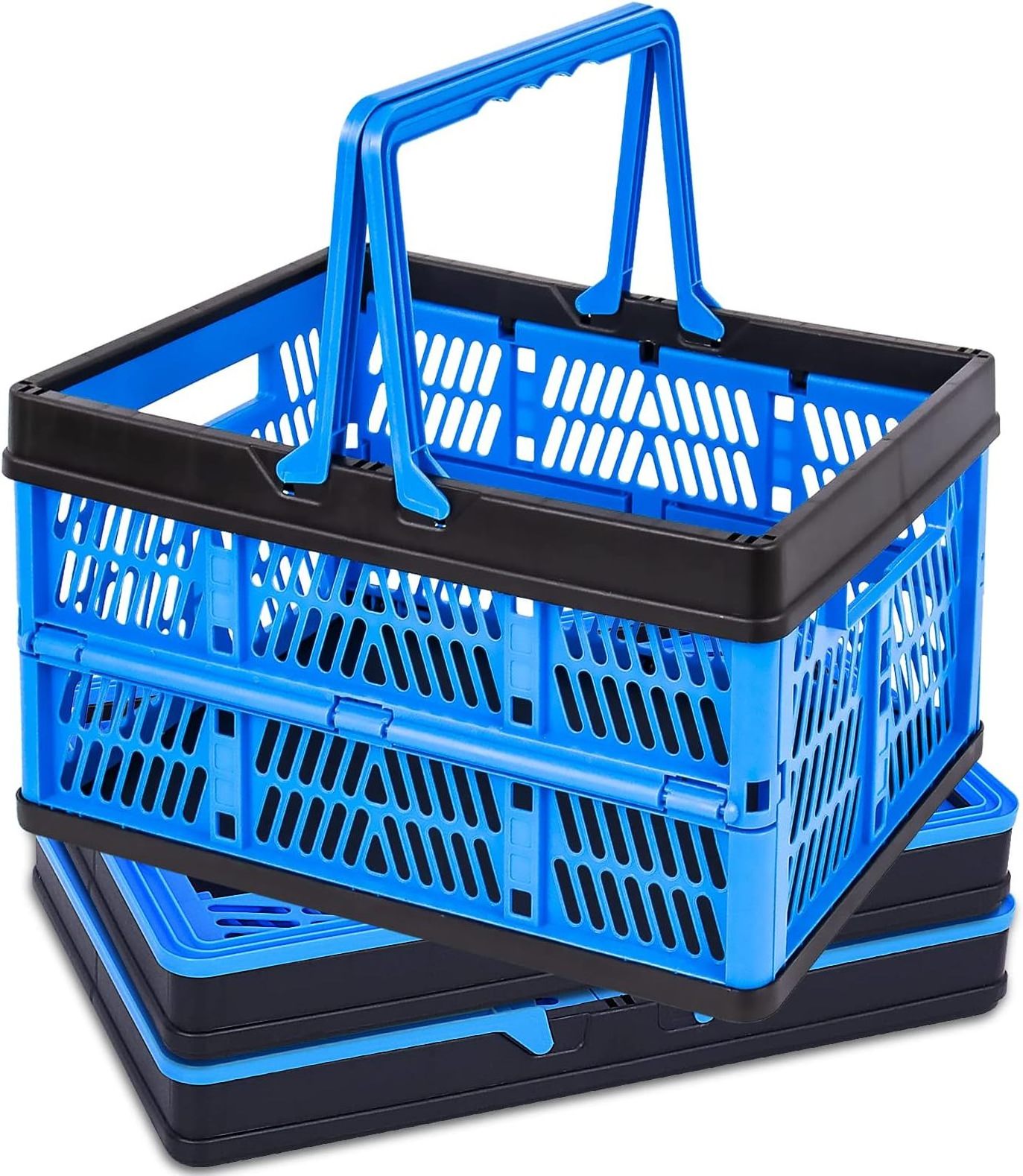 20L Collapsible Storage Crates With Handle Collapsible Plastic Shopping Basket Stackable Multi-function Shelf Baskets Container