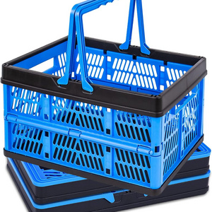 20L Collapsible Storage Crates With Handle Collapsible Plastic Shopping Basket Stackable Multi-function Shelf Baskets Container