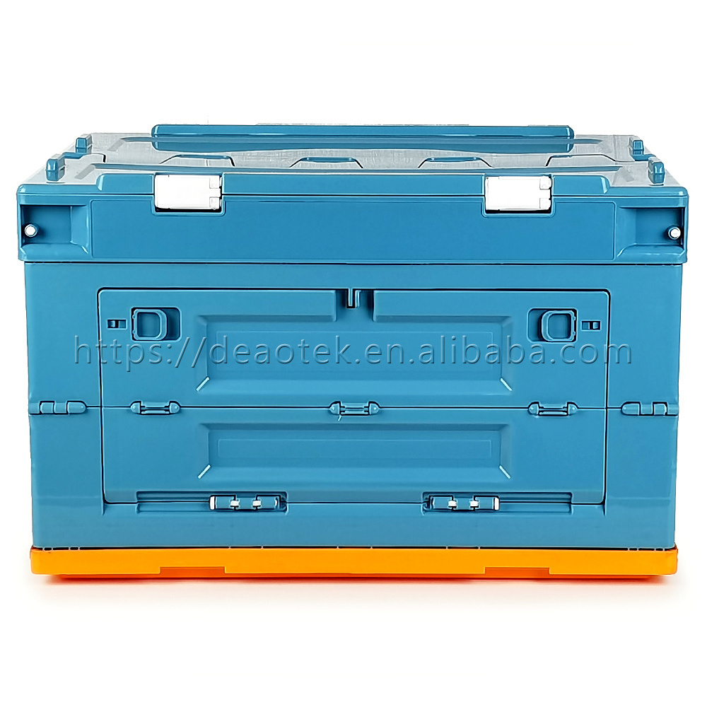 50L Storage Bins with Lids/Plastic Collapsible Storage Box with Double Side Doors/Large Stackable Folding Crates for Home use