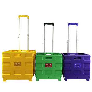 Plastic Home Use Foldable Trolley Folding Crate Collapsible Carts On Wheels