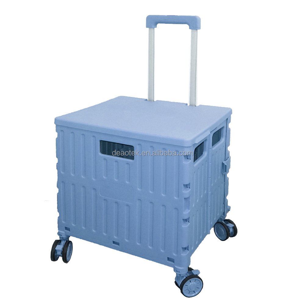 small 4 swivel wheels Plastic Rolling Utility Cart with Handle shopping storage moving crate on wheels