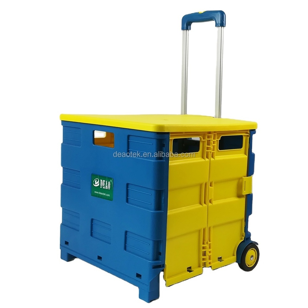 2 Wheels Rolling Crate Collapsible Rolling Cart with Lid Folding shopping trolley Rolling Box Carrier with Handle for Shopping