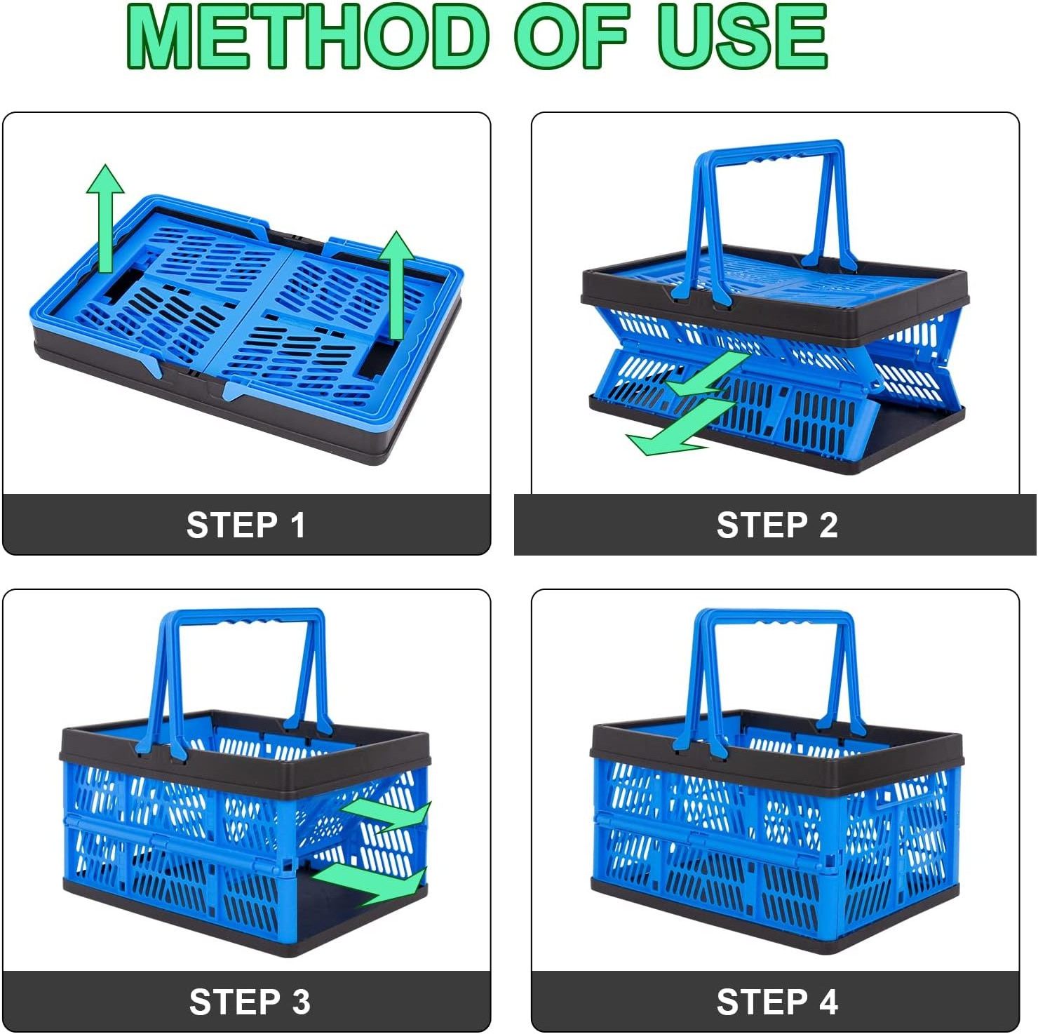 20L Collapsible Storage Crates With Handle Collapsible Plastic Shopping Basket Stackable Multi-function Shelf Baskets Container