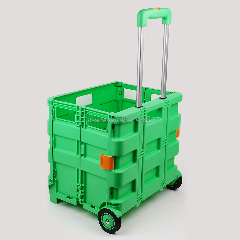 customize small size 2 wheels Collapsible folding plastic foldable shopping cart Trolley With Wheels rolling crate