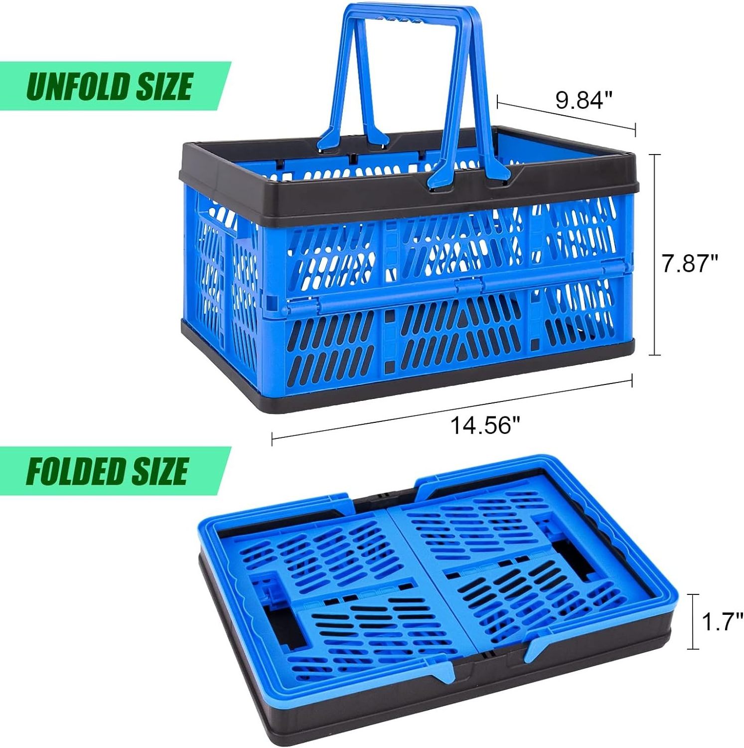 20L Collapsible Storage Crates With Handle Collapsible Plastic Shopping Basket Stackable Multi-function Shelf Baskets Container