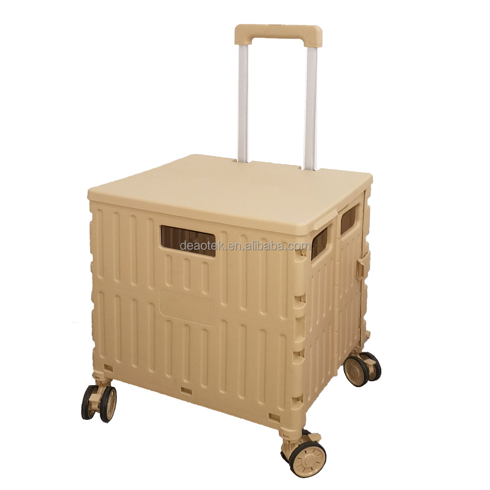 small 4 swivel wheels Plastic Rolling Utility Cart with Handle shopping storage moving crate on wheels