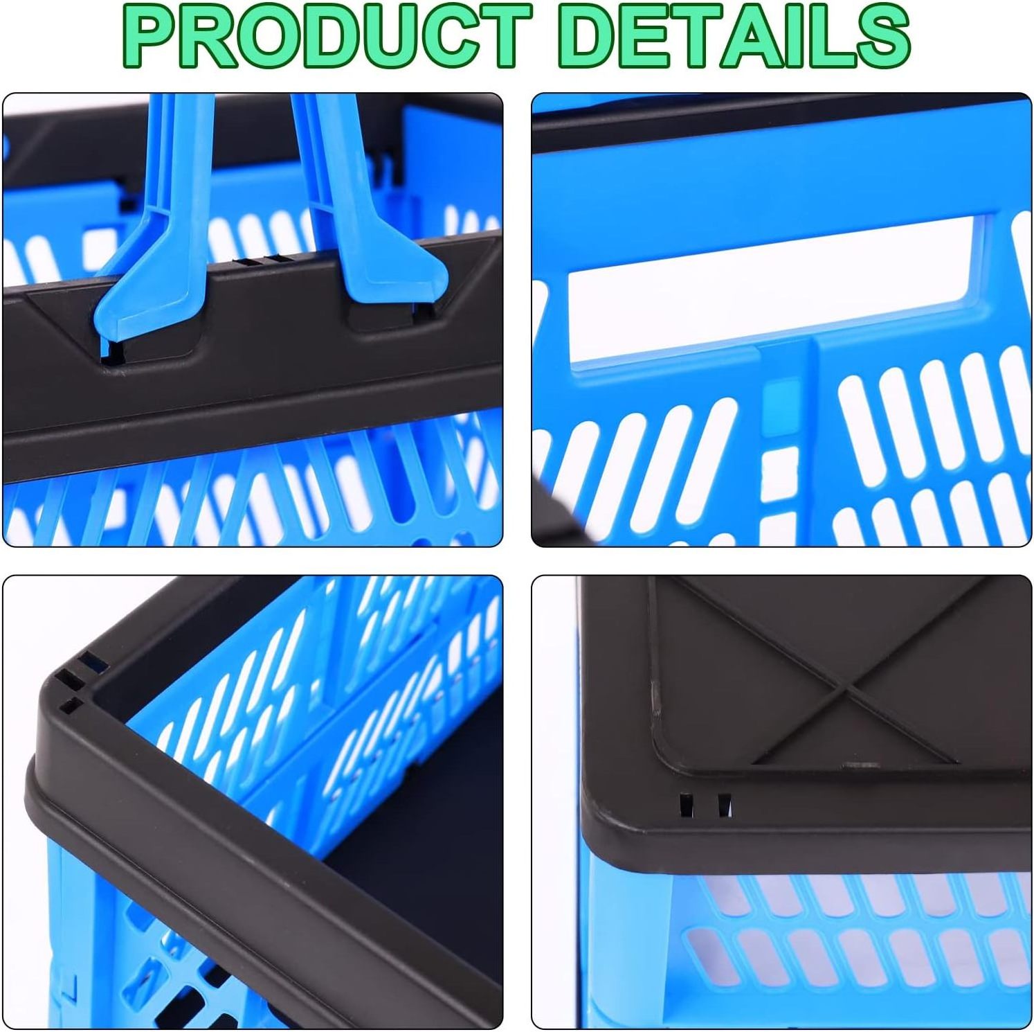 20L Collapsible Storage Crates With Handle Collapsible Plastic Shopping Basket Stackable Multi-function Shelf Baskets Container