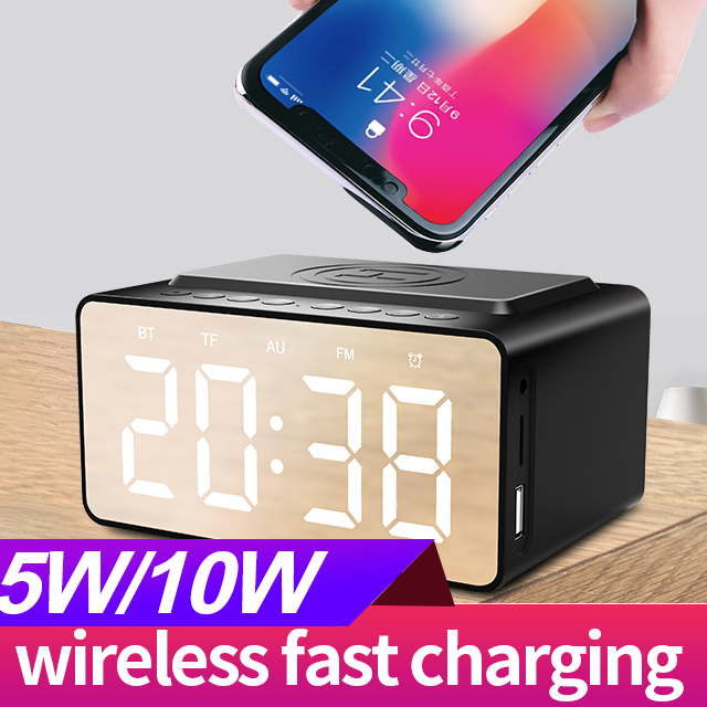 3 IN 1 Desk Subwoofer 10W Fast Charging Wireless Charger Alarm Clock Bluetooth Speaker