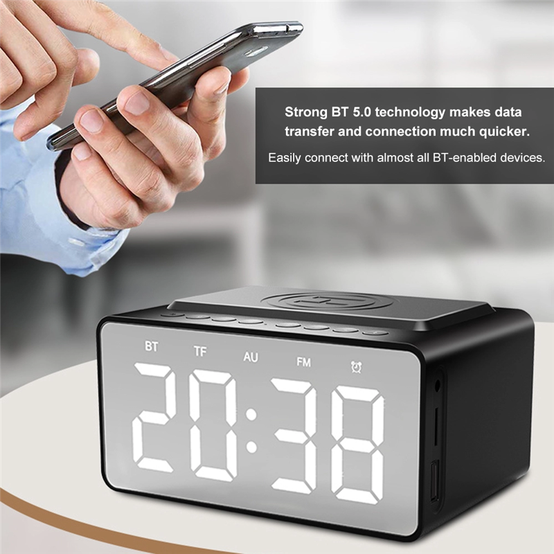 3 IN 1 Desk Subwoofer 10W Fast Charging Wireless Charger Alarm Clock Bluetooth Speaker