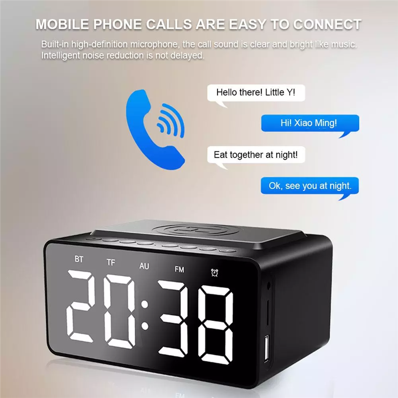 3 IN 1 Desk Subwoofer 10W Fast Charging Wireless Charger Alarm Clock Bluetooth Speaker