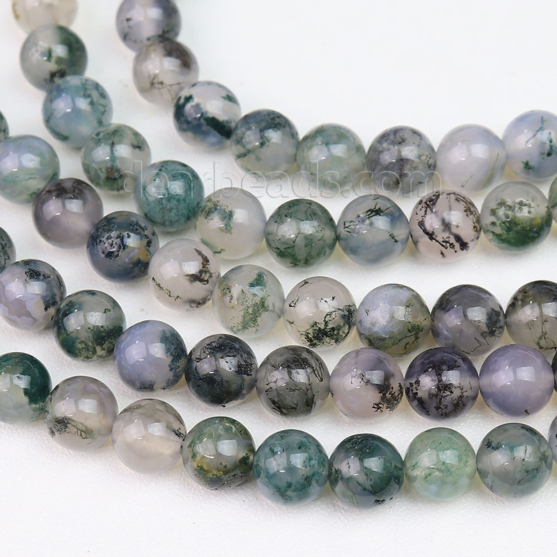 100% Natural Green Moss Agate 5A Loose Stone Beads for Jewelry Making 6mm 8mm 10mm