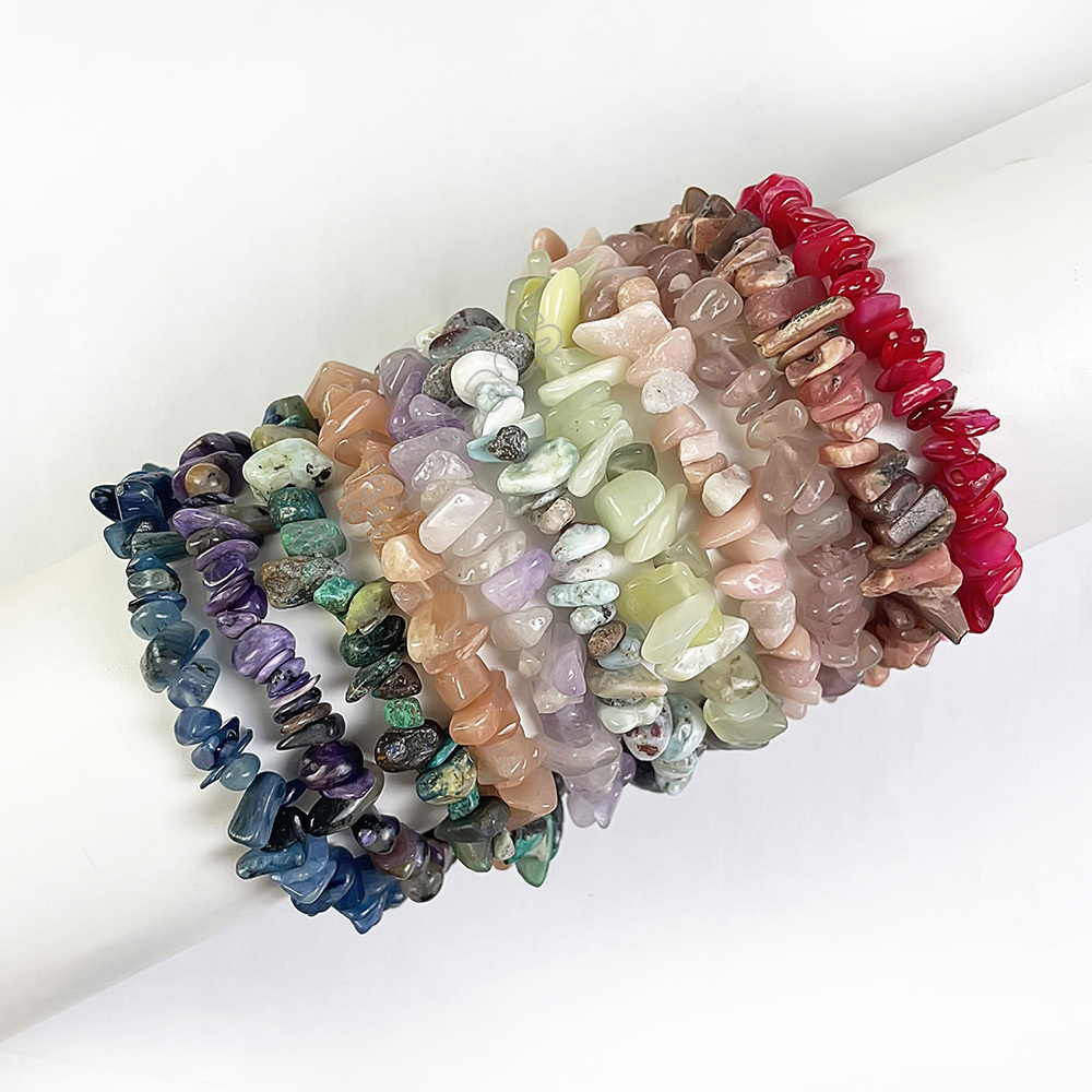 Women Colorful Chip Natural Stone Bracelets Healing Gravel  Crystal Gemstone Bracelet For Madam Girls