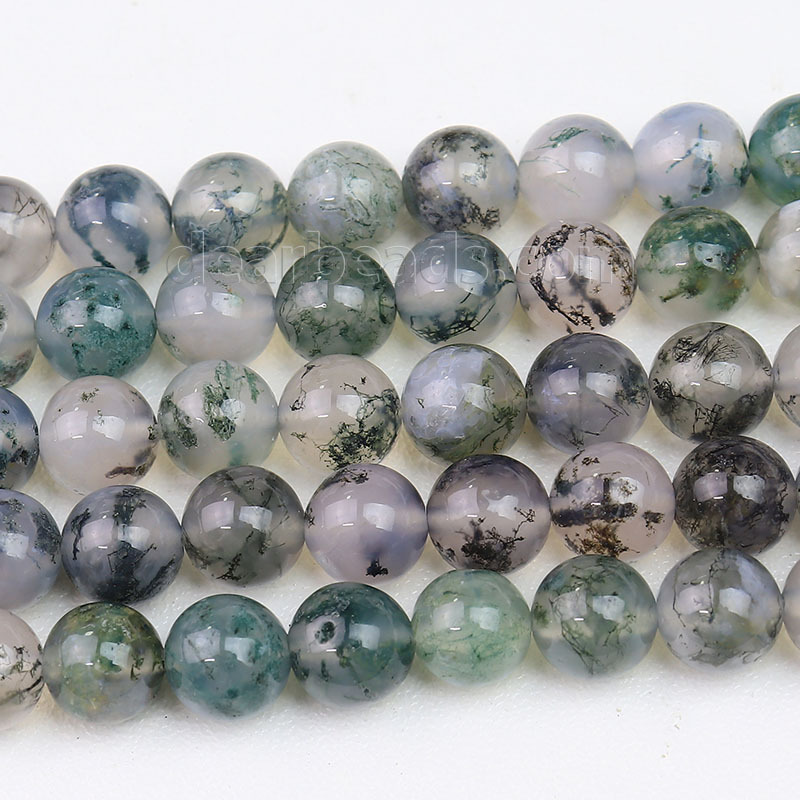 100% Natural Green Moss Agate 5A Loose Stone Beads for Jewelry Making 6mm 8mm 10mm