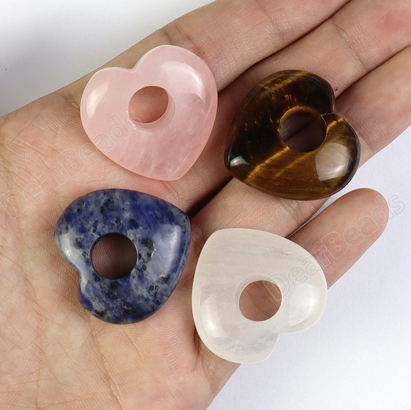 NEW BULK Heart Stone Donut Pendant, Beads With Large Hole Gogos Pendants For DIY JEWELRY NECKLACE MALA MAKING