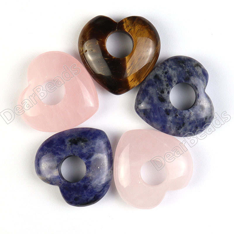 NEW BULK Heart Stone Donut Pendant, Beads With Large Hole Gogos Pendants For DIY JEWELRY NECKLACE MALA MAKING