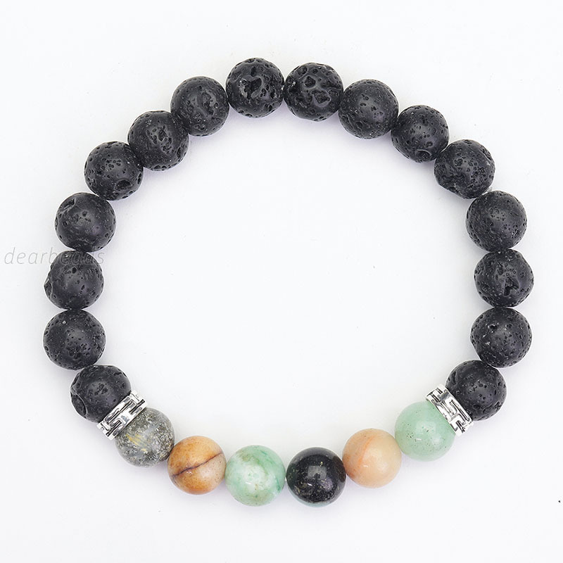 Cheap Genuine Natural Gem Stone Beaded Bracelet, Colorful Lava and Crystal Durable stretch Bracelets For Women Jewelry