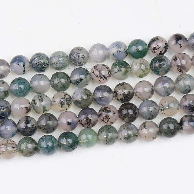 100% Natural Green Moss Agate 5A Loose Stone Beads for Jewelry Making 6mm 8mm 10mm