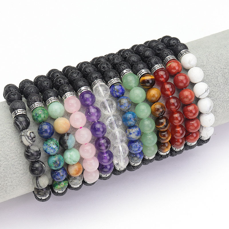 Cheap Genuine Natural Gem Stone Beaded Bracelet, Colorful Lava and Crystal Durable stretch Bracelets For Women Jewelry