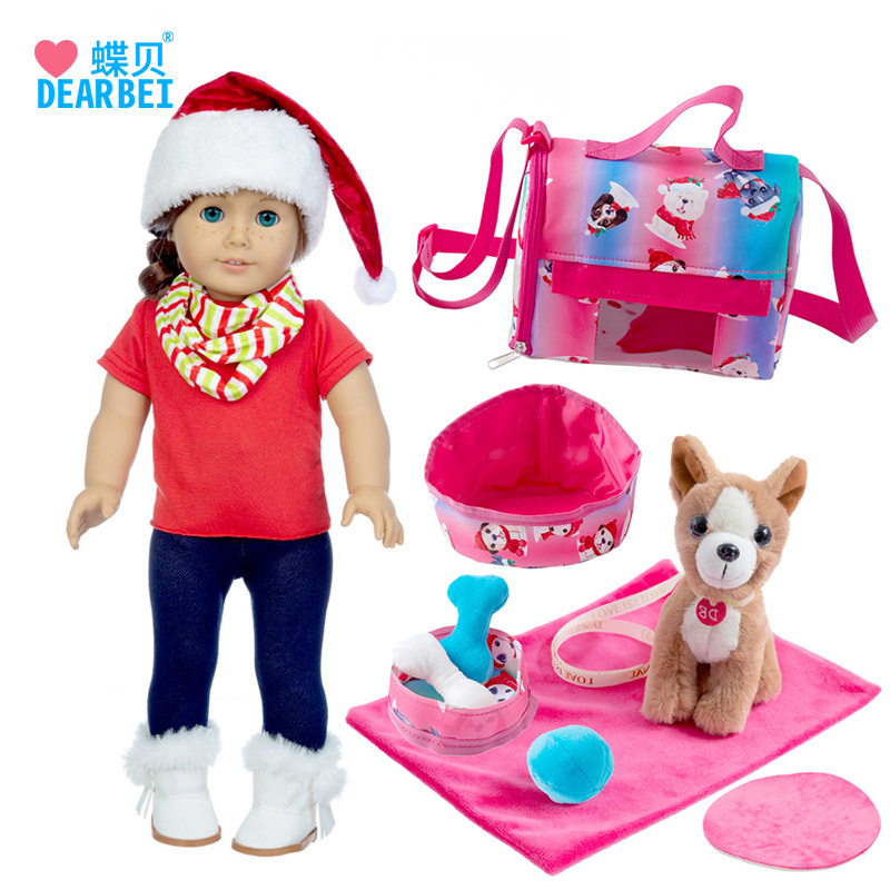 2022 Hot sale 18 inch American home girl toy pet accessories play house toy dog bag combination set doll Christmas clothes