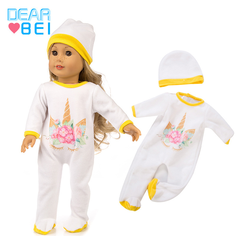 2pcs/set Hat + Jumpsuit Doll Sets Outfit For 43cm Doll Cute Jumpers Rompers 18 Inch Doll Clothes Set