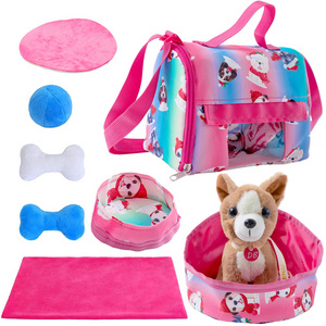 2022 Hot sale 18 inch American home girl toy pet accessories play house toy dog bag combination set doll Christmas clothes