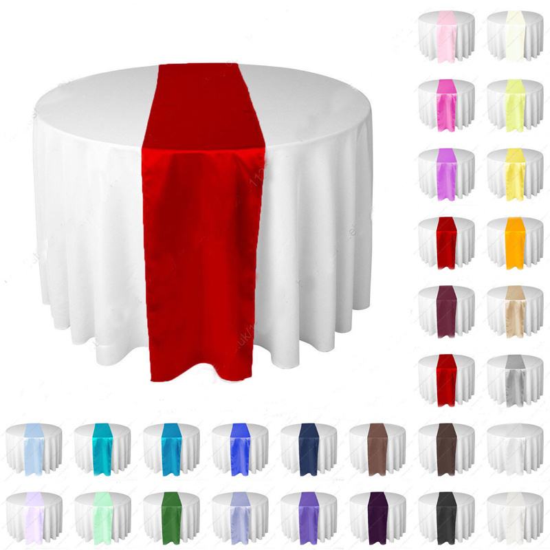 12*108inch wedding satin table runner table cloth solid golden white black blue red purple