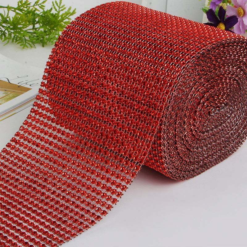 Gold Silver Color DIY Diamond Mesh Rhinestone Wraps Ribbon Crystal Tulle Trim Mesh Tape for Wedding Flower Decoration