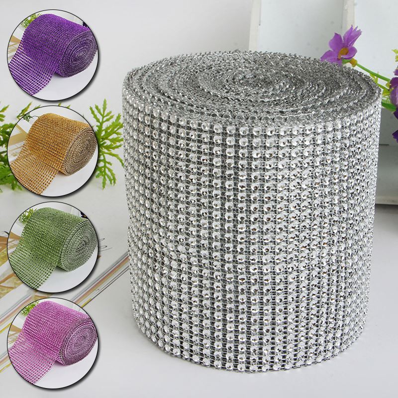 Gold Silver Color DIY Diamond Mesh Rhinestone Wraps Ribbon Crystal Tulle Trim Mesh Tape for Wedding Flower Decoration