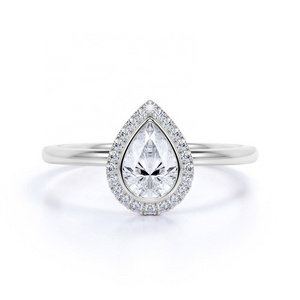 925 Sterling Silver 2 Carat Pear Shape Moissanite and Diamond Halo Engagement Ring