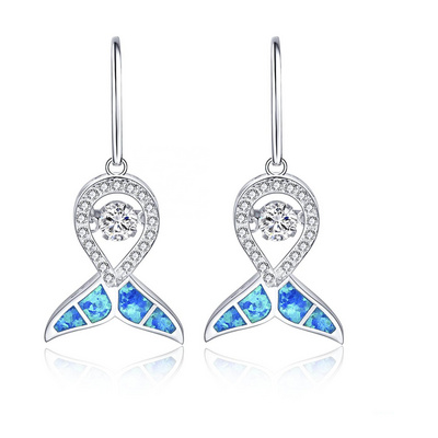 925 Sterling Silver Blue Fire Opal Earring, Dancing Diamond Drop Earring, Silver Earring