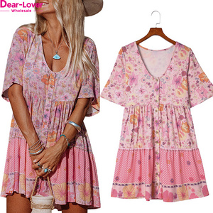 Dear-Lover Wholesale Fast Shipping Ropa Mujer Vestidos Casuals Floral Print Ruffle Mini Dress Ladies Dresses