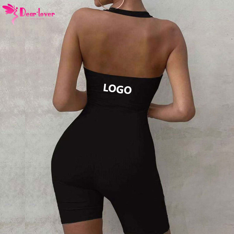 Dear-Lover OEM Custom Logo Women Solid Halter Sport Active Wear Gym Workout Romper Bodycon Activewear One Piece Yoga Jumpsuit