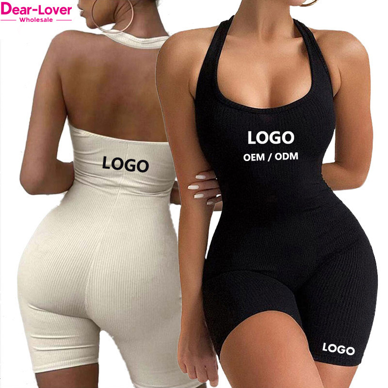 Dear-Lover OEM Custom Logo Women Solid Halter Sport Active Wear Gym Workout Romper Bodycon Activewear One Piece Yoga Jumpsuit