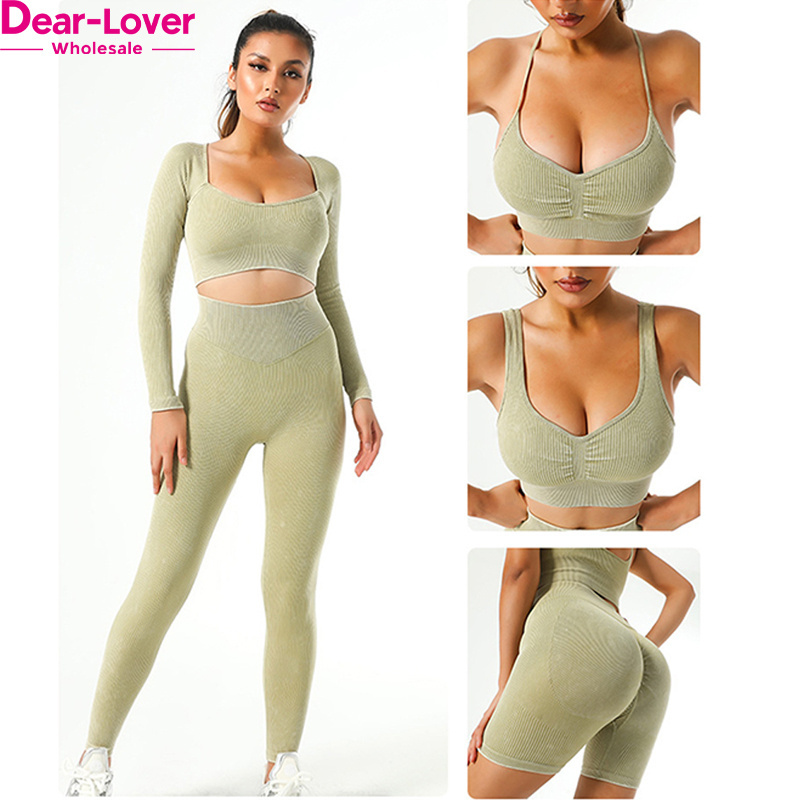 Dear-Lover Activewear Manufacturers OEM ODM Custom Wholesale Fitness Clothing Gym Ribbed Seamless Yoga Sets Fitness Women