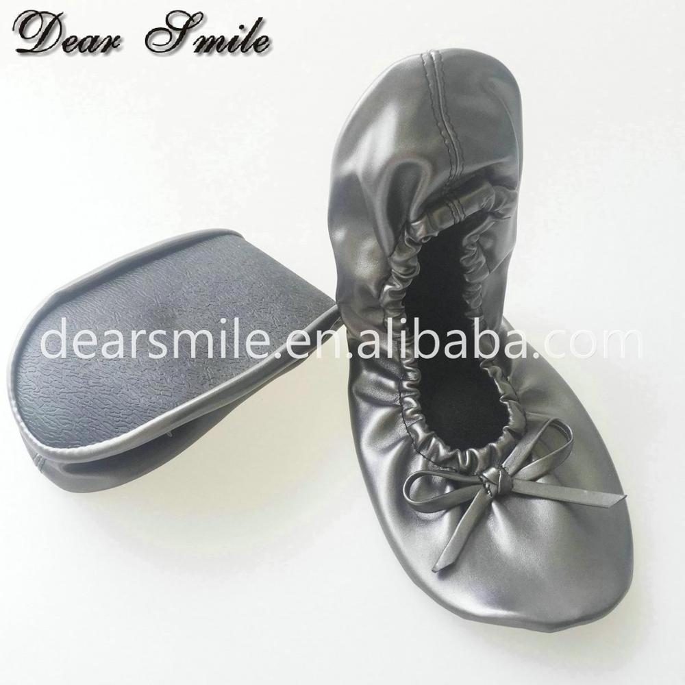 Cheap wholesale grey ballet flats women vending machine ballerina folding shoes with pouch