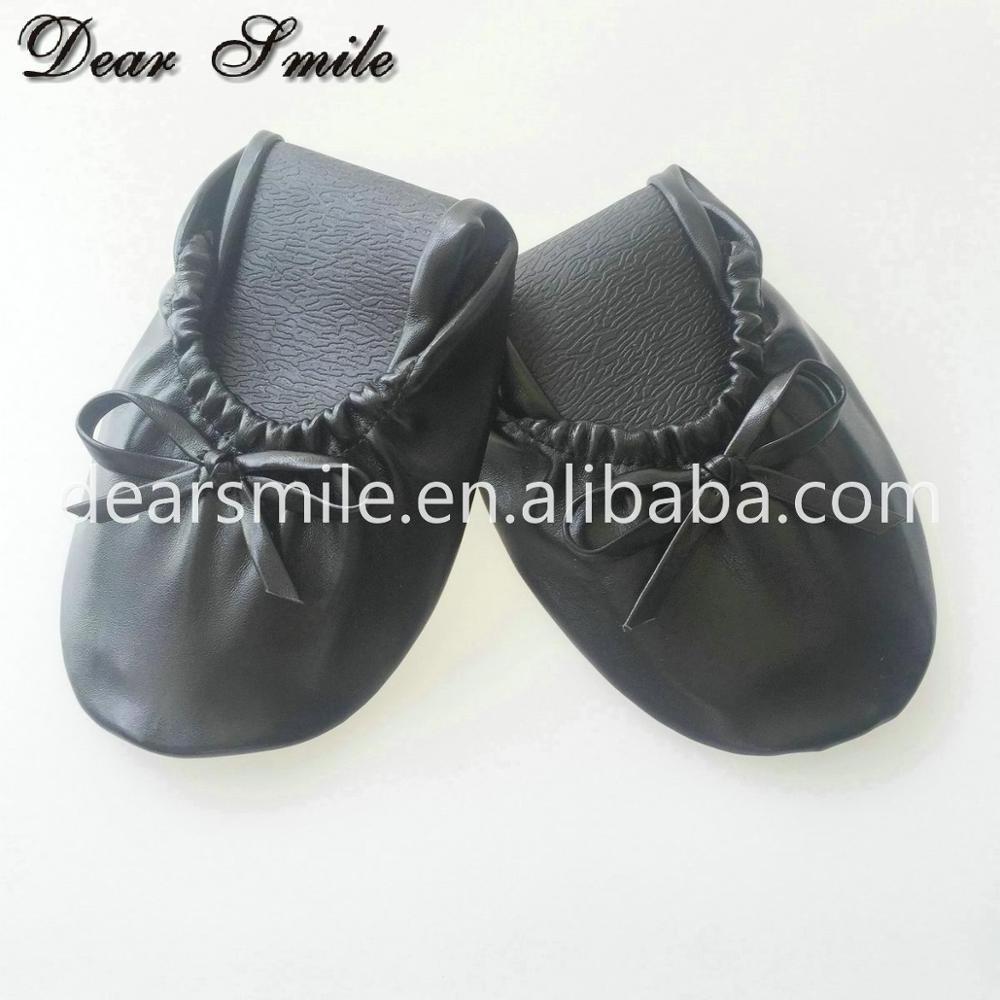 Women black ballet flats fold up roll up shoes with bag wholesale cheap price