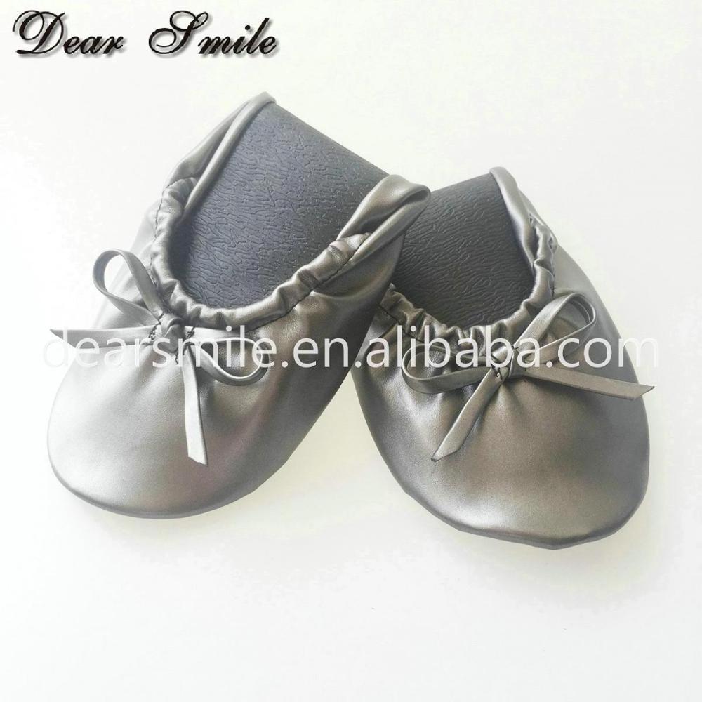 Cheap wholesale grey ballet flats women vending machine ballerina folding shoes with pouch