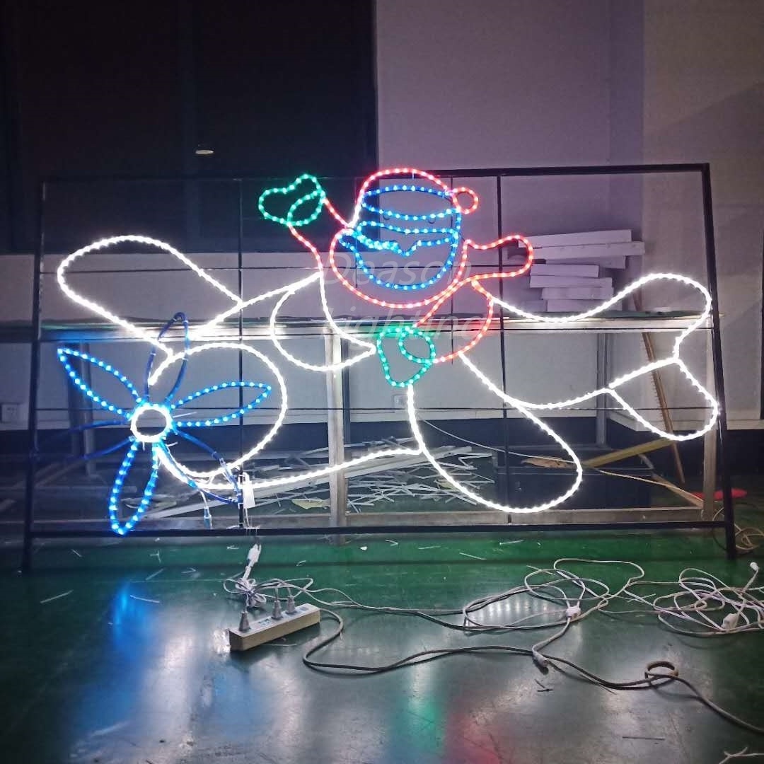 Santa Flying Airplane christmas rope light silhouette