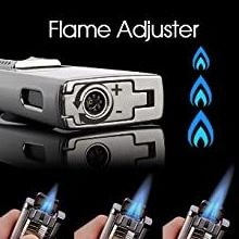 DEBANG Torch Cigar Lighter with Cigar Punch Adjustable Windproof Double Jet Flame Metal Pipe Refillable Butane Lighters