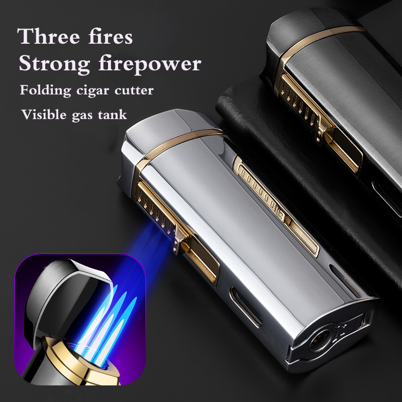 DEBANG Triple jet torch flame lighter refillable lighter for cigars metal lighter with cigar cutter