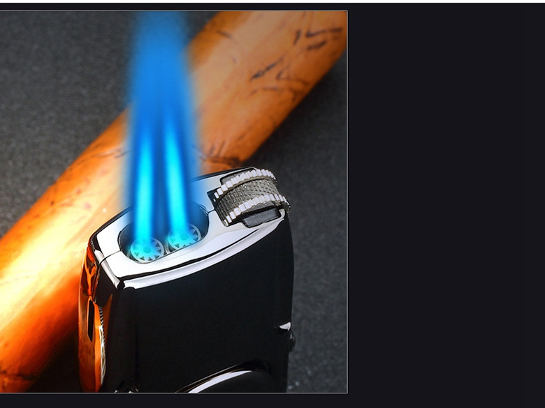 DEBANG Gas fingerprint lighter windproof Custom flint double jet flame Lighter Cigar Torch Lighter