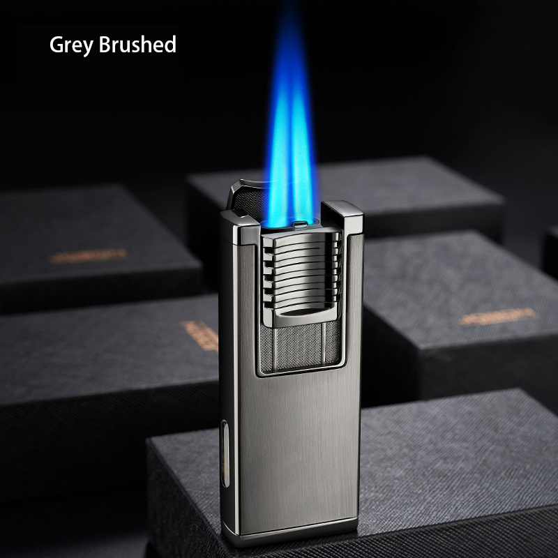 Dual Torch Cigar Lighter with Built in Cigar Punch - Pocket Size 2 Adjustable Jet Flames - Ergonomic Grip - Gift Accessory CutHo