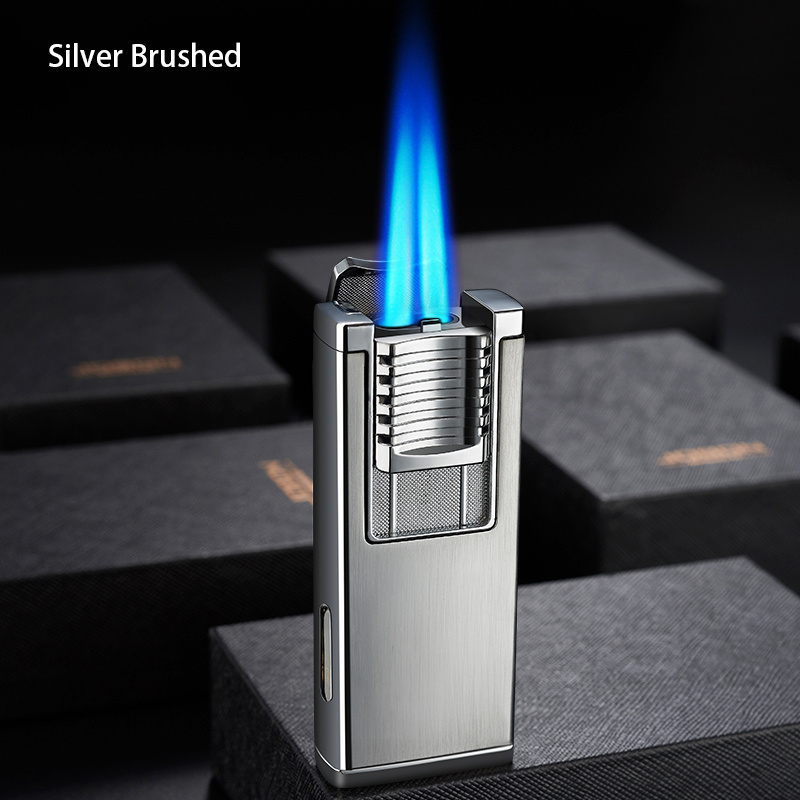 Dual Torch Cigar Lighter with Built in Cigar Punch - Pocket Size 2 Adjustable Jet Flames - Ergonomic Grip - Gift Accessory CutHo