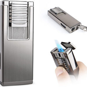 DEBANG Torch Cigar Lighter with Cigar Punch Adjustable Windproof Double Jet Flame Metal Pipe Refillable Butane Lighters