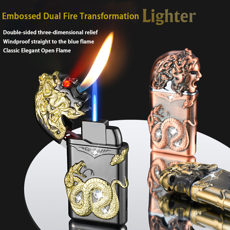 2024 DEBANG New design product Medusa double flame lighter  butane lighter WINDPROOF LIGHTER