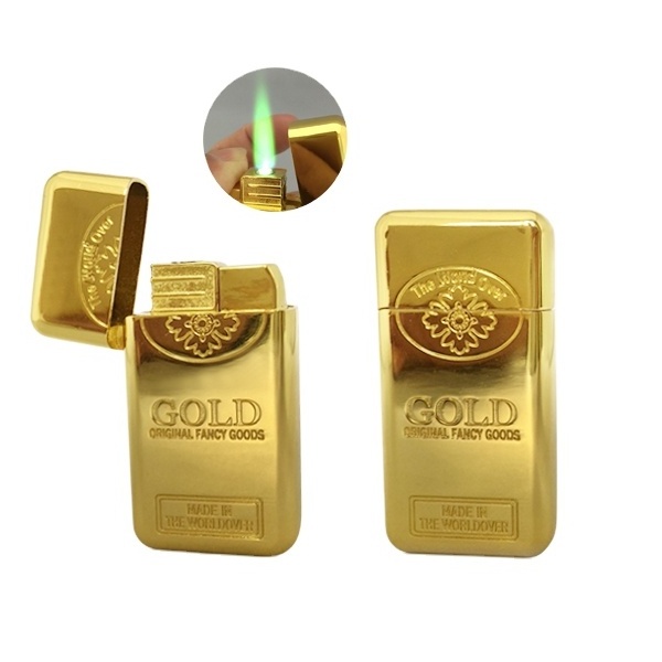 DEBANG Newest Design Cheap Gold Lighter Liquid Butane Refillable Flame Gold Gas Lighter